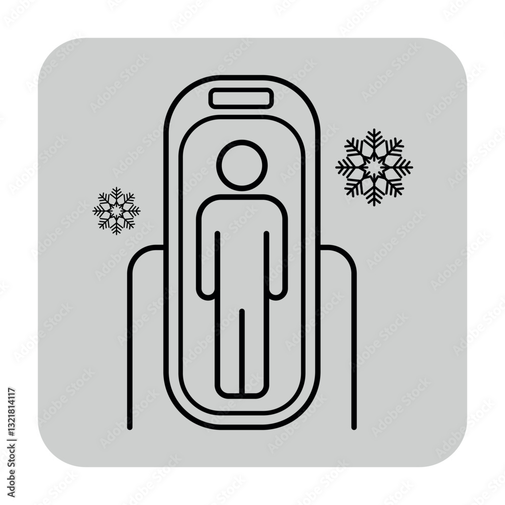 Line icon of person undergoing cold therapy in specialized chamber. Importance of health and wellness practices involving temperature regulation concept