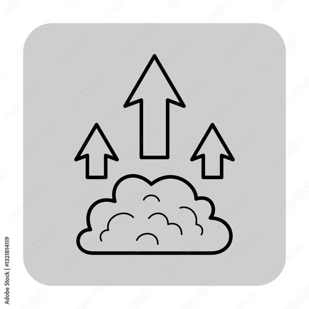 Icon of cloud with three upward arrows, symbolizing health, growth, and progress. Importance of wellness and positive movement concept