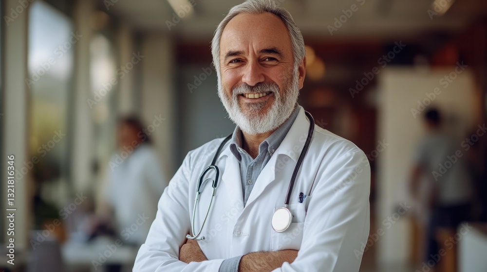 a friendly and experienced doctor smiling confidently with stethoscope a friendly and experienced doctor smiling confidently with stethoscope