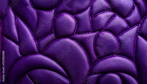 Rich Purple Quilted Fabric Showcasing A Luxurious, Organic Pattern With A Subtle Sheen And Intricate Stitching Details