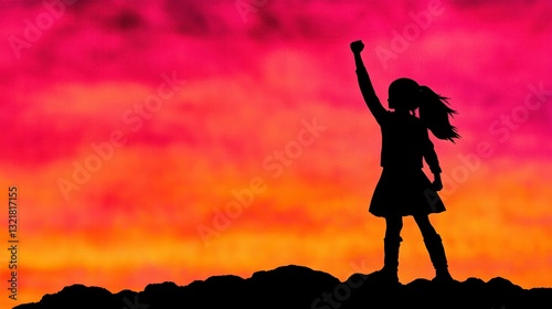 Silhouette of Woman Raising Fist in Protest Against Injustice
