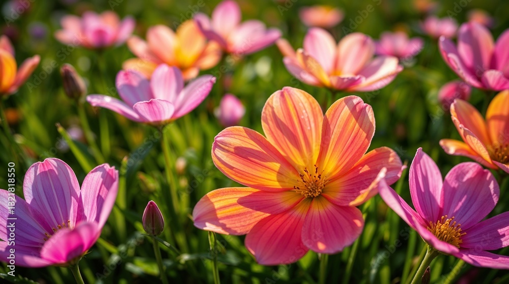 Vibrant Cosmos Flowers in Pink and Orange Vibrant Cosmos Flowers in Pink and Orange