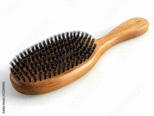 A wooden hairbrush with soft bristles, perfect for detangling and grooming hair for a smooth, stylish look.