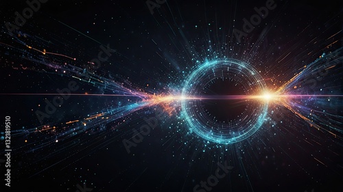 Abstract technology background with glowing lines and circles. 3D Rendering