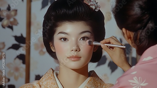 Woman getting traditional makeup application