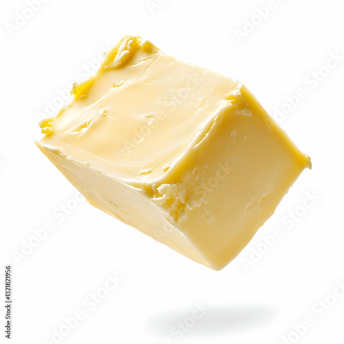 Fresh block of creamy butter floating in mid-air, ideal for cooking, baking, and enhancing various dishes.