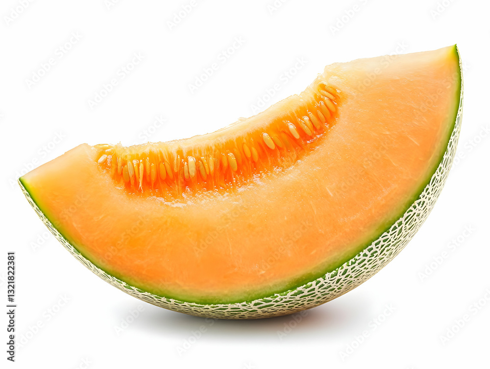 Fresh, juicy slice of cantaloupe showcasing its vibrant orange flesh and light green rind, perfect for summer meals and snacks. Fresh, juicy slice of cantaloupe showcasing its vibrant orange flesh and light green rind, perfect for summer meals and snacks.
