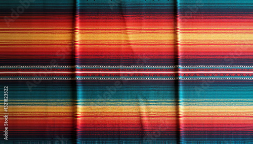 Colorful textile fabric with traditional Mexican stripes and patterns