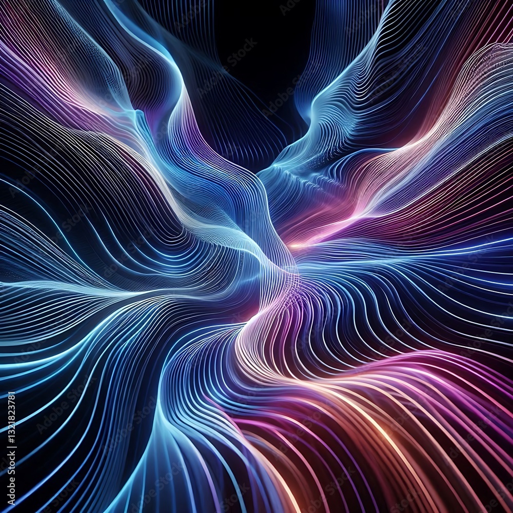 Obraz premium Abstract Swirling Light Lines in Vibrant Blue, Pink, and Orange - Modern Art Background