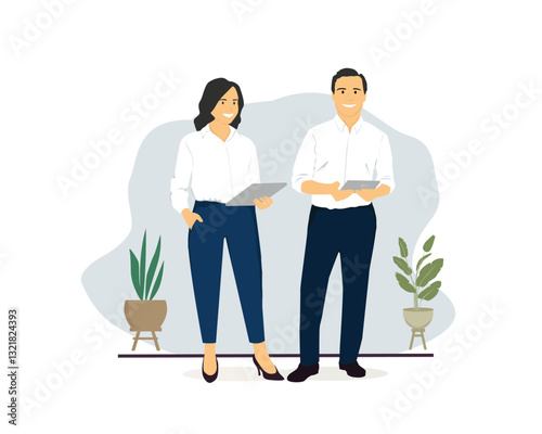 bussines woman and man working teamwork leader manager working partner