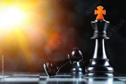 Strategic Chess Victory: Black King Checkmate at Sunset with Dramatic Lighting and Tactical Gameplay