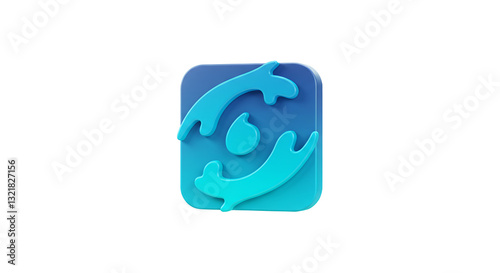 Abstract Blue Icon with Curving Shapes and Water Drop Element