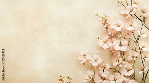 Obraz na płótnie Delicate pink flowers and greenery adorn a cream colored background w salonie