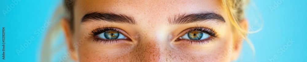 Fototapeta premium Vibrant Gen Z Wellness Aesthetics Empowering Mindful Close-Up of Dynamic Young Professionals Serene Gaze in High-Resolution Blue Color Psychology Imagery