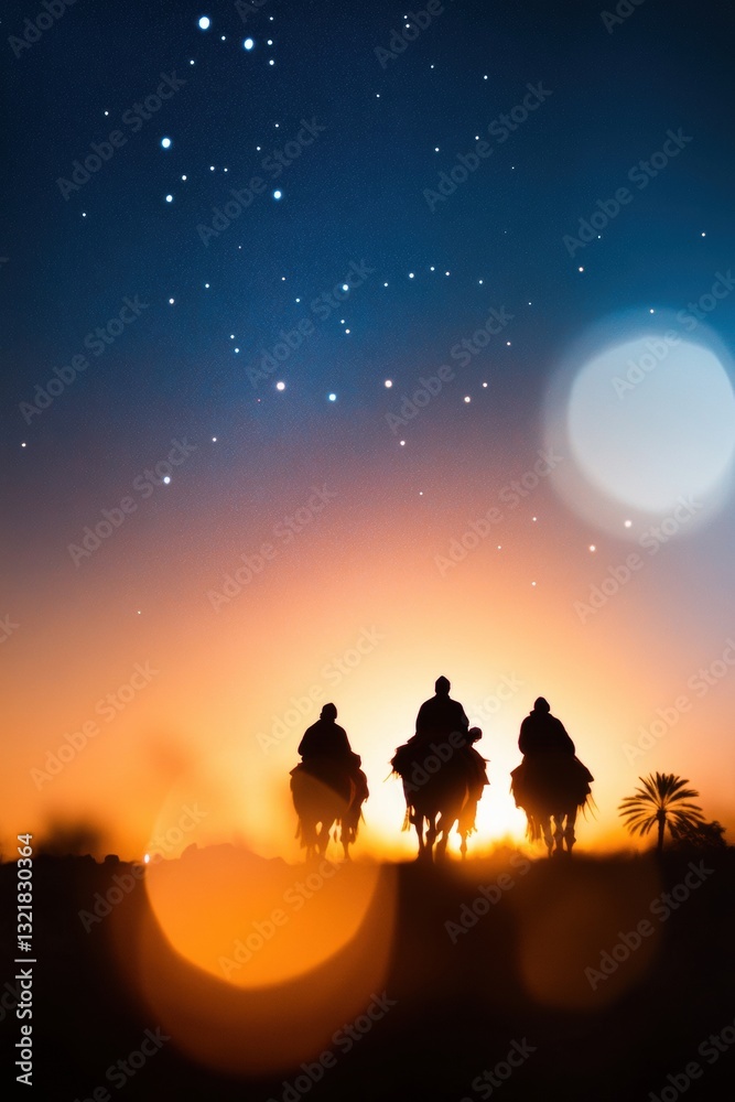 Fototapeta premium Ethereal Journey Cinematic Nomadic Narrative of Celestial Wayfinding - Immersive Cultural Storytelling in Minimalist Night Sky Exploration