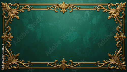 Decorative, floral-inspired gold frame against a textured, green background creates a classic, vintage aesthetic.