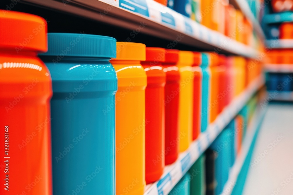 Vibrant Retail Symmetry Minimalist Consumer Packaging Design Showcasing Chromatic Retail Innovation and Modern Merchandising Strategies