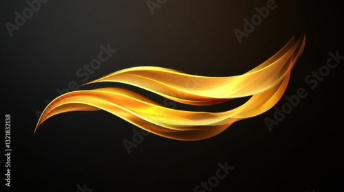 Abstract artistic gold flowing ribbons against a dark background image