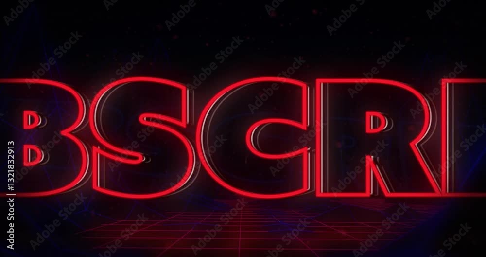 Glowing neon red SUBSCRIBE text over retro grid animation background Glowing neon red SUBSCRIBE text over retro grid animation background