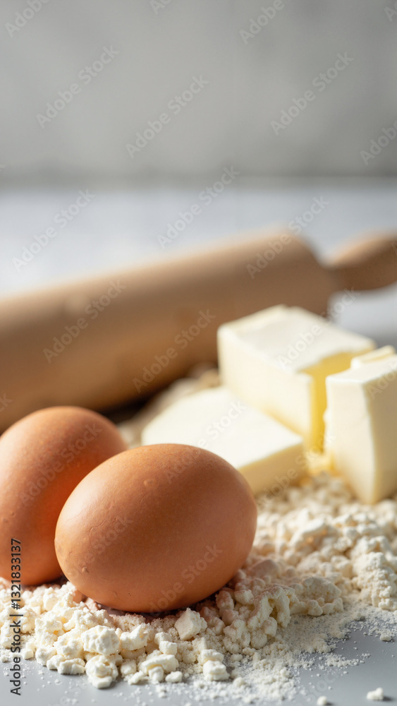 Charming Baking Background with Fresh Ingredients for Easter Recipes and Culinary Promotions Charming Baking Background with Fresh Ingredients for Easter Recipes and Culinary Promotions
