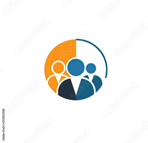 Teamwork Icon, Diverse Group Collaboration and Partnership Symbol, on a white and transparent background, PNG.