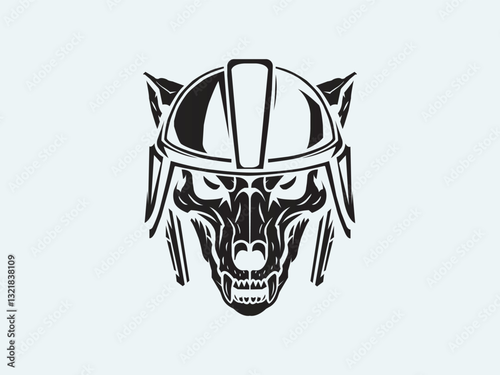 wolf head skull with helmet silhouette vector art wolf head skull with helmet silhouette vector art