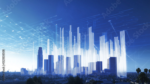 Smart city night scene and data flow