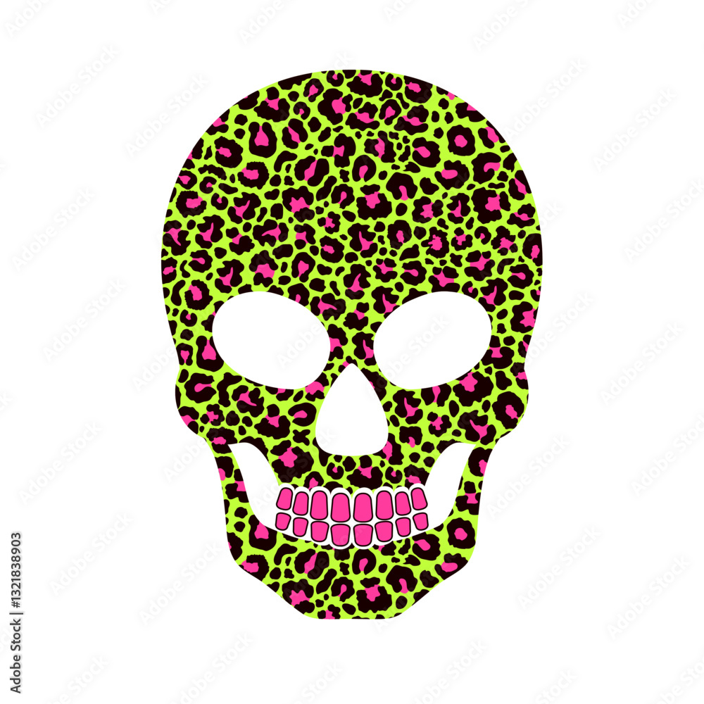 Skull silhouette with a leopard print pattern on a white background. T - shirt design. Skull silhouette with a leopard print pattern on a white background. T - shirt design.