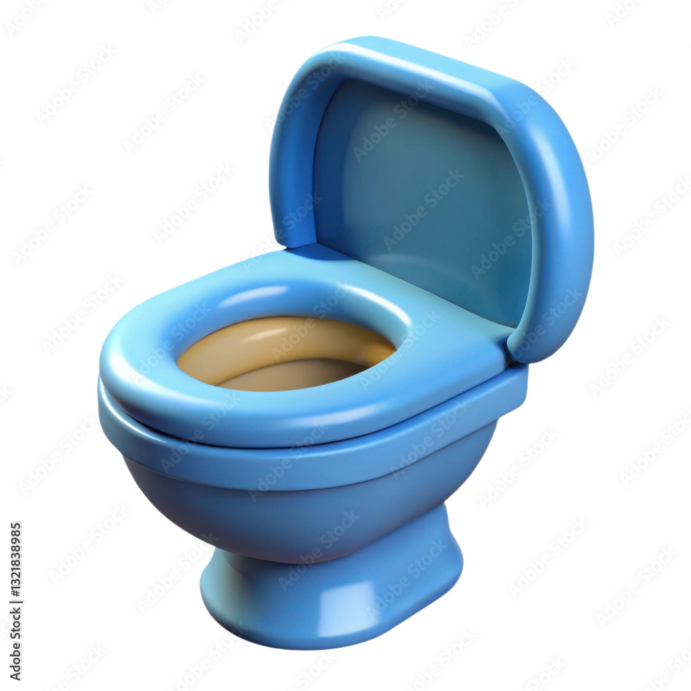 A blue toilet with a closed lid, featuring a round bowl and a standard design, illustration of 3d rendering.