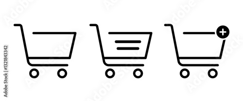 Outline Shopping Cart Icon set symbol, Black Purchase vector clip art, E-commerce sign, Marketing, Sell and Buying graphic elements for Store, Onliner Marketing(Editable)