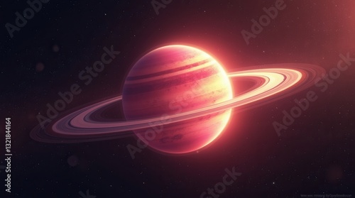 Mystical glowing Saturn-like planet in deep space