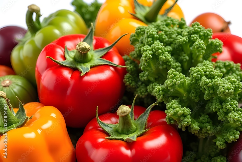 Colorful Fresh Vegetables Peppers Broccoli and Tomatoes Close-up Colorful Fresh Vegetables Peppers Broccoli and Tomatoes Close-up