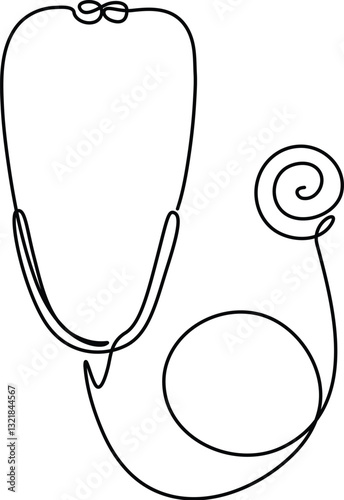 Stethoscope minimalist one-line art drawing. 