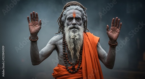 Naga Sadhu with ashes dancing in kumbh mela
