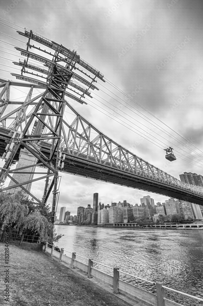 Roosevelt Island Bridge and NYC Skyline Captured from an Aerial Perspective