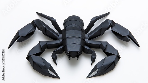 Intricate Black Paper Sculpture of a Crab with Detailed Appendages