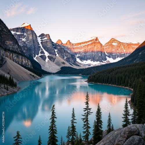 Serene Mountain Lake Sunset with Warm Colors