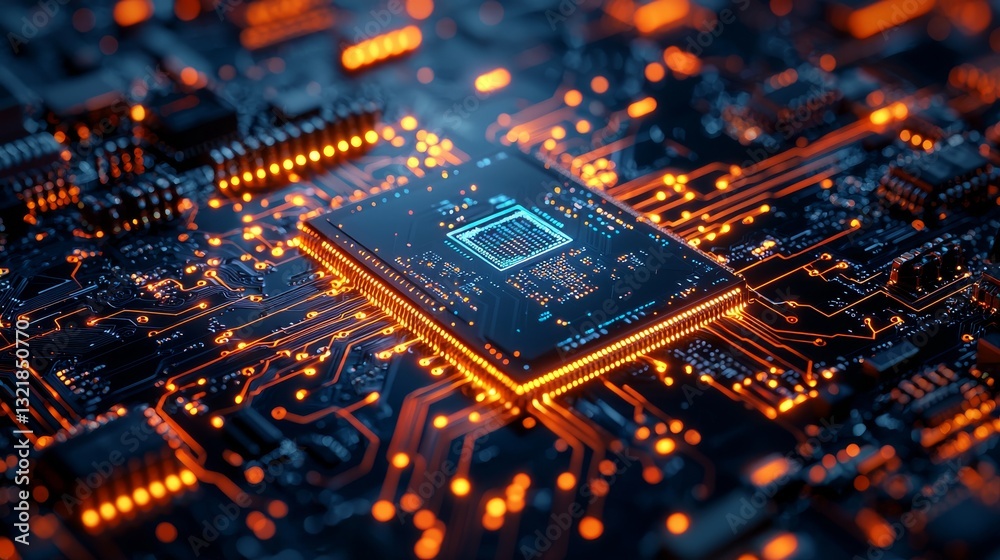 Obraz premium Advanced Microchip Technology: Illuminated Circuitry for High-Tech Applications