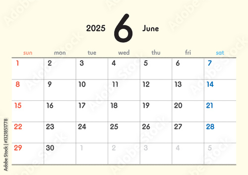 2025年カレンダー6月