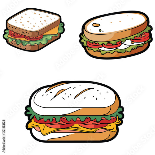 set of sandwich vector illustration outline coloring page silhouettes	