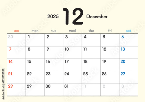 2025年カレンダー12月