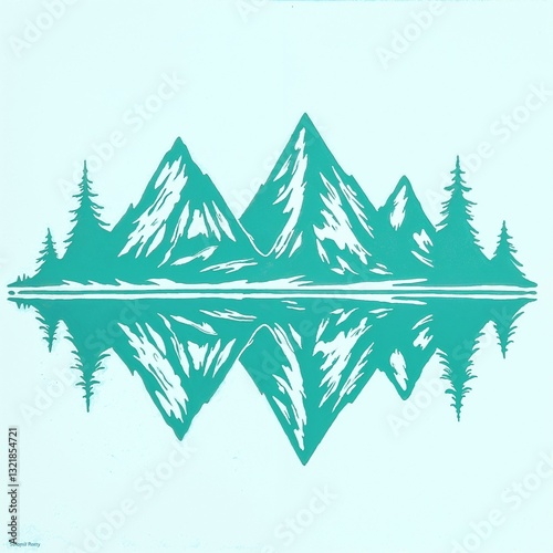 Teal Mountain Range Reflection with Evergreens