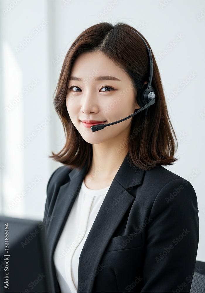 Beautiful young Asian woman using microphone as Customer service or public service operator in company Beautiful young Asian woman using microphone as Customer service or public service operator in company