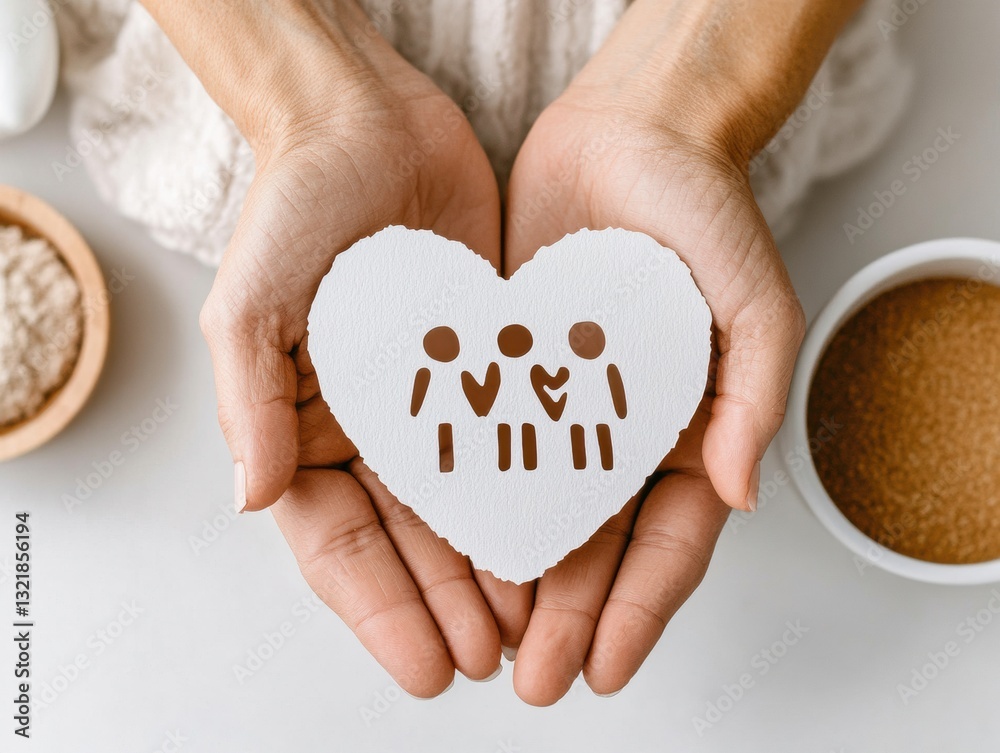 Fototapeta premium Mindful Family Connection Compassionate Digital Wellness Heart Symbolizing Intentional Parenting and Screen-Free Emotional Bonding in Minimalist Wellness Aesthetic