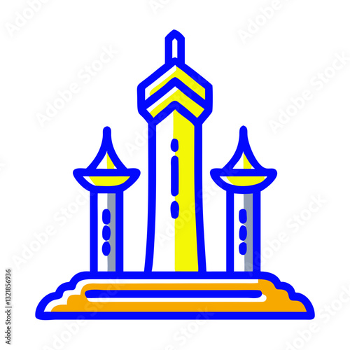 Landmark icon with towers and spires, urban architecture concept