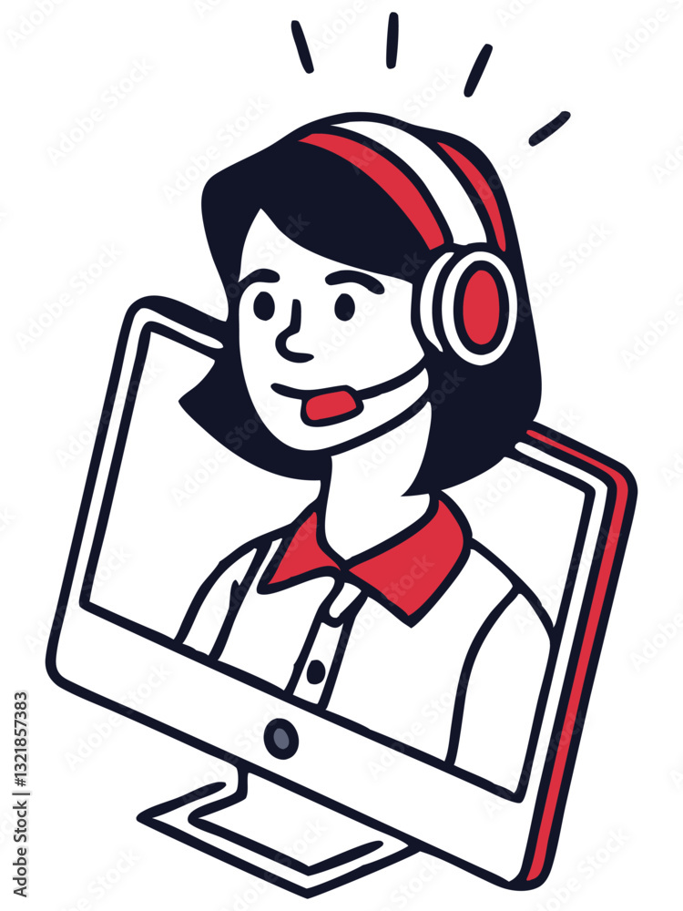 Customer Support Representative with Headset in Monitor Vector Icon Customer Support Representative with Headset in Monitor Vector Icon