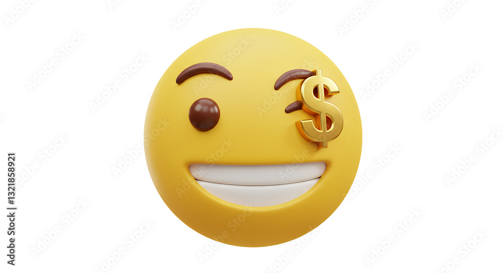 Fototapeta premium Yellow Emoji with Dollar Sign Showing Wealth and Financial Success