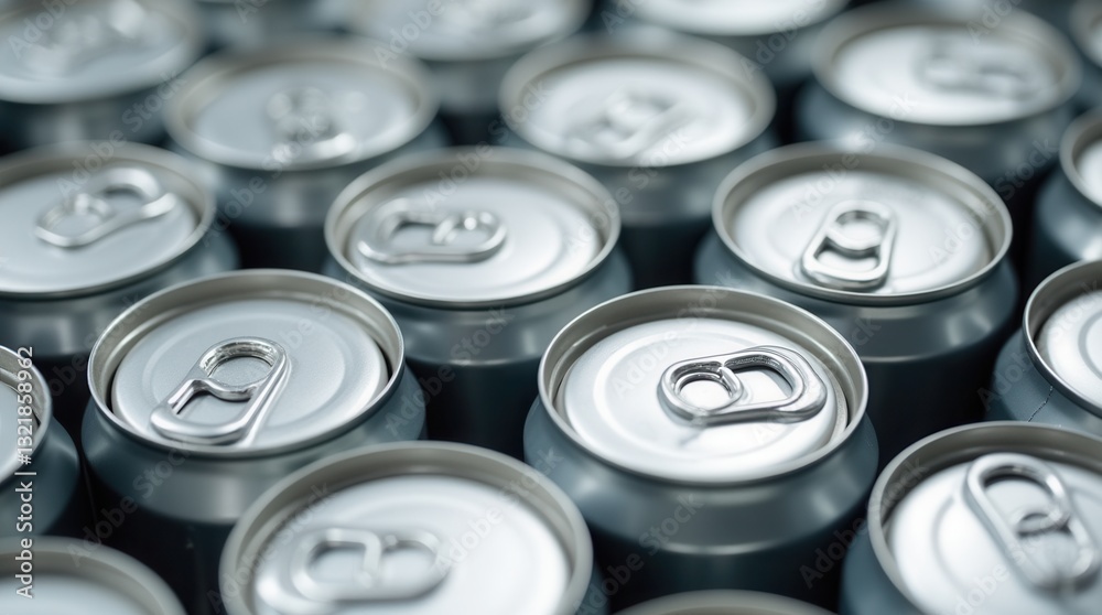 Clean metallic beverage cans arranged in rows Clean metallic beverage cans arranged in rows