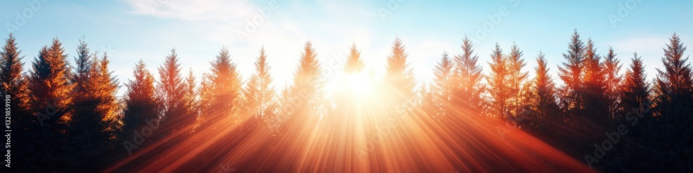 Obraz premium Regenerative Forestry Visualized Sunlit Pine Ecosystem Panorama - Climate Solutions, Biodiversity Conservation, and Sustainable Landscape