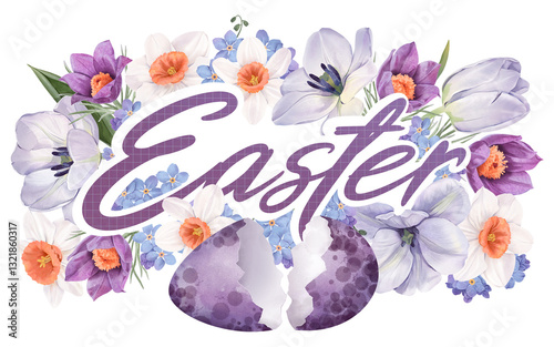 Easter lettering. “Lilac Spring” collection for creating floral and Easter designs